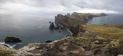 Coastal landscape, cliffs and sea, rugged coast with rock formations, Cape Ponta de Sao Lourenco, Madeira, Portugal, Europe