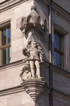 Knight sculpture at the town hall from 1899, Obstmarkt, Nuremberg, Middle Franconia, Bavaria, Germany, Europe