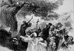 St. Boniface felling the Donar Oak, Historic, digitally restored reproduction from a 19th century original