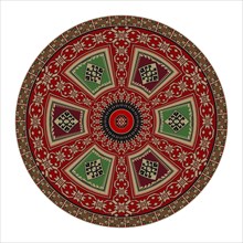 Traditional Kilim round decorative element, vector template