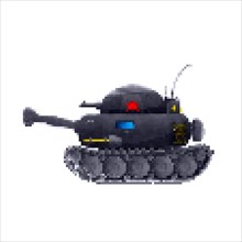 Red star tank 8 bit pixel art vector icon over white