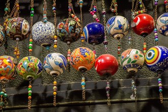 Colorful turkish ceramic balls as souvenirs at street market
