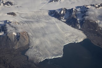 Aerial view, Torellbreen glacier tongue, Spitsbergen