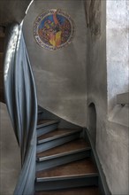 Necrological shield with coat of arms of the Franconian noble family Hetzelsdorf from the 14th and 15th century, in the staircase in the St. Egidien church, Beerbach, Middle Franconia, Bavaria, German...