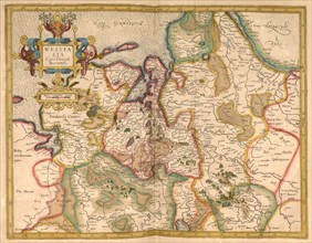 Atlas, map from 1623, Westphalia, Germany, digitally restored reproduction from an engraving by Gerhard Mercator, born as Gheert Cremer, 5 March 1512, 2 December 1594, geographer and cartographer, Eur...