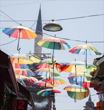 Colorful umbrellas used in the sky street decoration