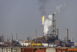 BASF plant site, exterior view with smoking chimneys, Ludwigshafen, Rhineland-Palatinate, Germany, Europe
