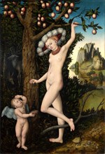 Armor complains to Venus, painting by Lucas Cranach the Elder, 4 October 1472, 16 October 1553, one of the most important German painters, graphic artists and letterpress printers of the Renaissance, ...