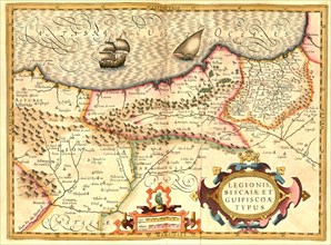 Atlas, map from 1623, Legionis Biscaiae et Guipiscoae, North of Spain, digitally restored reproduction from an engraving by Gerhard Mercator, born as Gheert Cremer, 5 March 1512, 2 December 1594, geog...