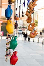 Traditional clay pottery in the market for sale in Istanbul in Turkey