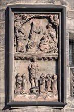 Relief of Bible motifs, outside the Sebaldus Church, 16th century, Nuremberg, Middle Franconia, Bavaria, Germany, Europe