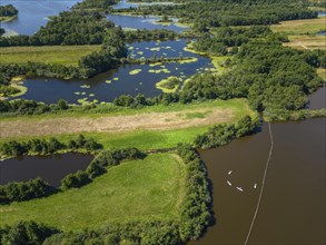 Aerial view with landscape of the Loosdrechtse Plassen nature reserve, Loosdrecht, North Holland, Netherlands