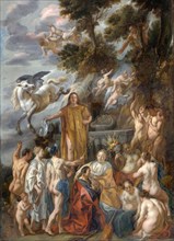 Allegory of the Poet, Painting by Jacob Jordaens, Historical, Digitally restored reproduction from a historical work of art
