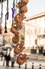 Traditional clay pottery in the market for sale in Istanbul in Turkey