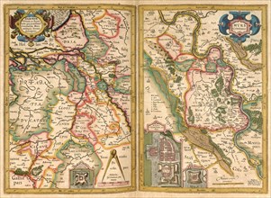 Atlas, map from 1623, Rhineland, Germany and Brabant, Belgium, digitally restored reproduction from an engraving by Gerhard Mercator, born as Gheert Cremer, 5 March 1512, 2 December 1594, geographer a...