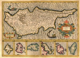 Atlas, map from 1623, Cyprus, digitally restored reproduction from an engraving by Gerhard Mercator, born as Gheert Cremer, 5 March 1512, 2 December 1594, geographer and cartographer, Europe