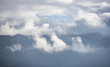 Cloudy forested mountains, Vorarlberg, Austria, Europe