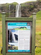 Information board, Seljalandsfoss waterfall, South Iceland, Iceland, Europe