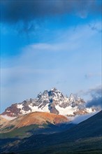 Snow-covered Cerro Castillo mountain massif, Cerro Castillo National Park, Aysen, Patagonia, Chile, South America