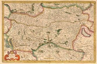 Atlas, map from 1623, Austria, digitally restored reproduction from an engraving by Gerhard Mercator, born as Gheert Cremer, 5 March 1512, 2 December 1594, geographer and cartographer, Europe