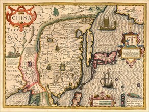 Atlas, map from 1623, China, digitally restored reproduction from an engraving by Gerhard Mercator, born as Gheert Cremer, 5 March 1512, 2 December 1594, geographer and cartographer, Asia