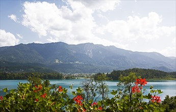 Schwarzkogel mountain and Faaker See lake, Villach and Finkenstein municipalities, Carinthia, Austria, Europe