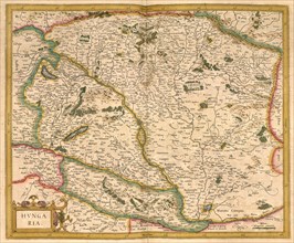 Atlas, map from 1623, Hungary, digitally restored reproduction from an engraving by Gerhard Mercator, born as Gheert Cremer, 5 March 1512, 2 December 1594, geographer and cartographer, Europe