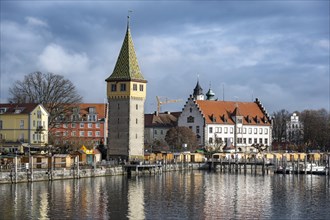 Harbour promenade with Mangturm, harbour, Lindau island, Lake Constance, Bavaria, Germany, Europe