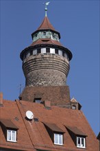 Sinwell Tower, historical round tower around 1350, on the Kaiserburg, Nuremberg, Middle Franconia, Bavaria, Germany, Europe