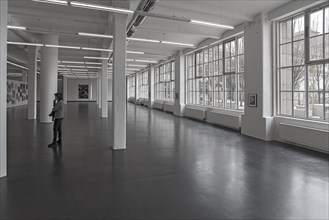 Exhibition space of the art museum im Glaspalaast, former production hall of the weaving mill, Augsburg, Bavaria, Germany, Europe