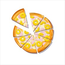 Sliced Pizza Hawaii cartoon over white background, vector illustration