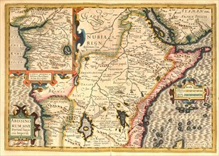 Atlas, map from 1623, Abyssinia, Arabia, Nubia, digitally restored reproduction from an engraving by Gerhard Mercator, born as Gheert Cremer, 5 March 1512, 2 December 1594, geographer and cartographer