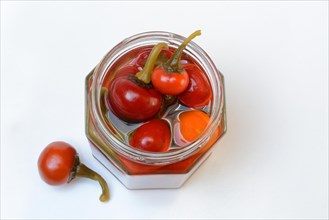 Jarred cherry peppers in vinegar, chilli, paprika