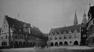 The market place of Goslar, Germany, in 1600, Historic, digitally restored reproduction from a 19th century original, Europe