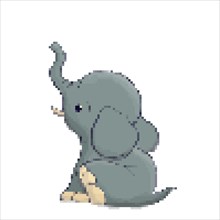Baby elephant 8 bit pixel art vector icon over white