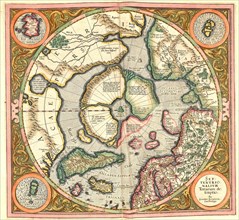 Atlas, map from 1623, Arctic, North Pole and surrounding countries, digitally restored reproduction from an engraving by Gerhard Mercator, born Gheert Cremer, 5 March 1512, 2 December 1594, geographer...