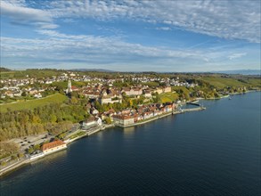 Town view of Meersburg with harbour and lakeside promenade, Lake Constance district, Baden-Wuerttemberg, Germany, Europe
