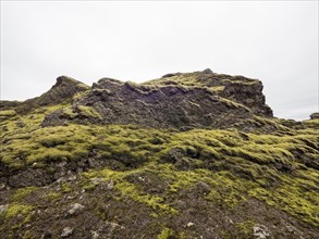 Tjarnargigur crater landscape, moss-covered volcanic landscape, Laki crater landscape, highlands, South Iceland, Suourland, Iceland, Europe