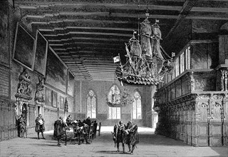 The Hall in the Town Hall of Bremen, Germany, c. 1500, Historical, digitally restored reproduction from a 19th century original, Europe