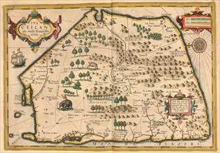 Atlas, map from 1623, Ceilan, Ceylon, Sri Lanka, digitally restored reproduction from an engraving by Gerhard Mercator, born Gheert Cremer, 5 March 1512, 2 December 1594, geographer and cartographer, ...