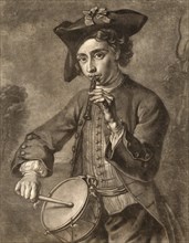 A Young Male Playing Drum and Fife, Musician, c. 1760, France, A Young Male Playing Drum and Fife, a painting of Philippe Mercier