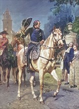 Frederick II was King of Prussia from 1740 to 1786, here on a visit to the city of Krefeld in 1763, Historical, digitally restored reproduction of a 19th century original