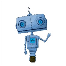 Retro style pixel art robot, vector illustration