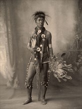 Cloud Man, Assinaboines, a people of the Indians of North America, after a picture by F.A.Rinehart, 1899, Historic, digitally restored reproduction of an original of the time