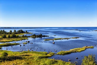 Kvarken Archipelago Nature Reserve, UNESCO World Heritage Site, view from Saltkaret lookout tower in summer, Bjoerkoeby, Korsholm, Mustasaari, Ostrobothnia, Gulf of Bothnia, Baltic Sea, Finland, Europ...