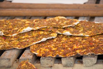 Lahmacun, Turkish pizza pancake with spicy meat filling