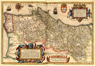 Atlas, map from 1623, Portugal, digitally restored reproduction from an engraving by Gerhard Mercator, born as Gheert Cremer, 5 March 1512, 2 December 1594, geographer and cartographer, Europe