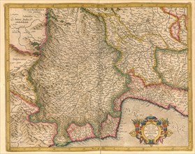 Atlas, map from 1623, Pedemontana, Genuensium, Montisferrati, Duchy of Monferrato, Italy, digitally restored reproduction from an engraving by Gerhard Mercator, born Gheert Cremer, 5 March 1512, 2 Dec...