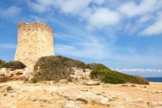 Torre de Cala Pi, medieval watchtower on the coast, Cala Pi, Majorca, Balearic Islands, Spain, Europe