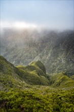 Mountains and ravines with fog, Achada do Teixeira, Madeira, Portugal, Europe
